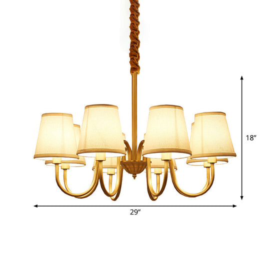 Traditional Conical Living Room Chandelier With Gold Swoop Arm - Fabric 5/6/8-Light Hanging Lamp