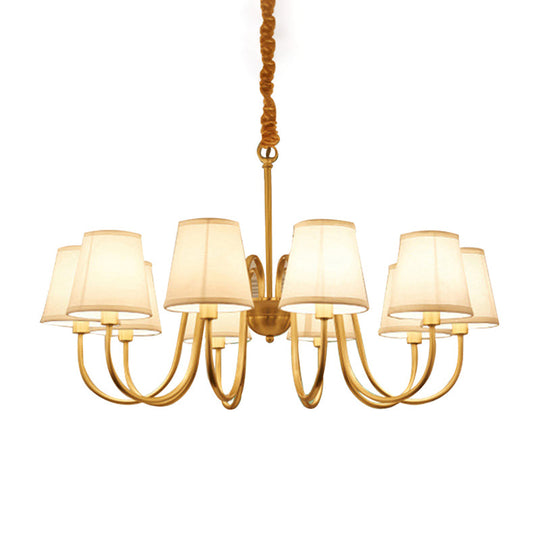 Traditional Conical Living Room Chandelier With Gold Swoop Arm - Fabric 5/6/8-Light Hanging Lamp