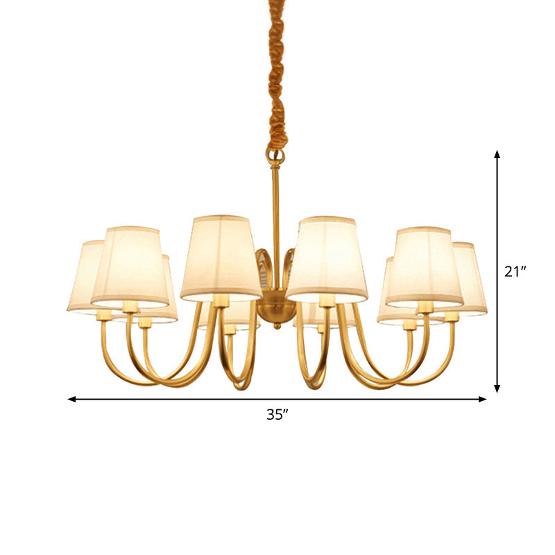 Traditional Conical Living Room Chandelier With Gold Swoop Arm - Fabric 5/6/8-Light Hanging Lamp