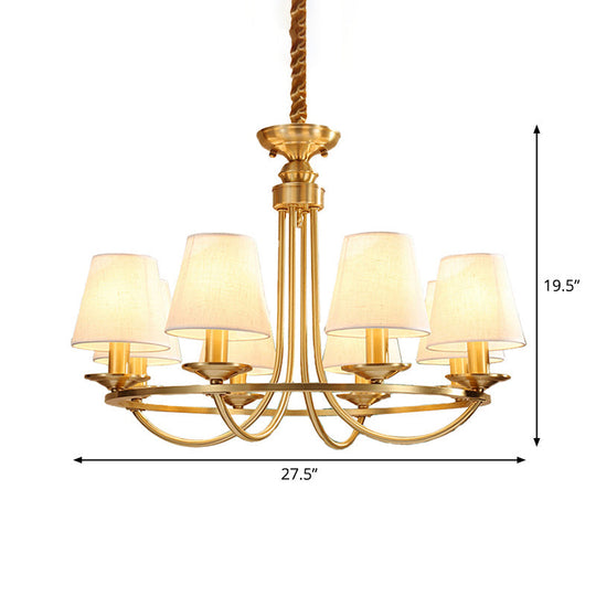 Colonial Metal Chandelier With Gold Swooping Arms And Cone Fabric Shades - 4/8/10 Heads Perfect For