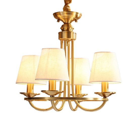 Colonial Metal Chandelier With Gold Swooping Arms And Cone Fabric Shades - 4/8/10 Heads Perfect For