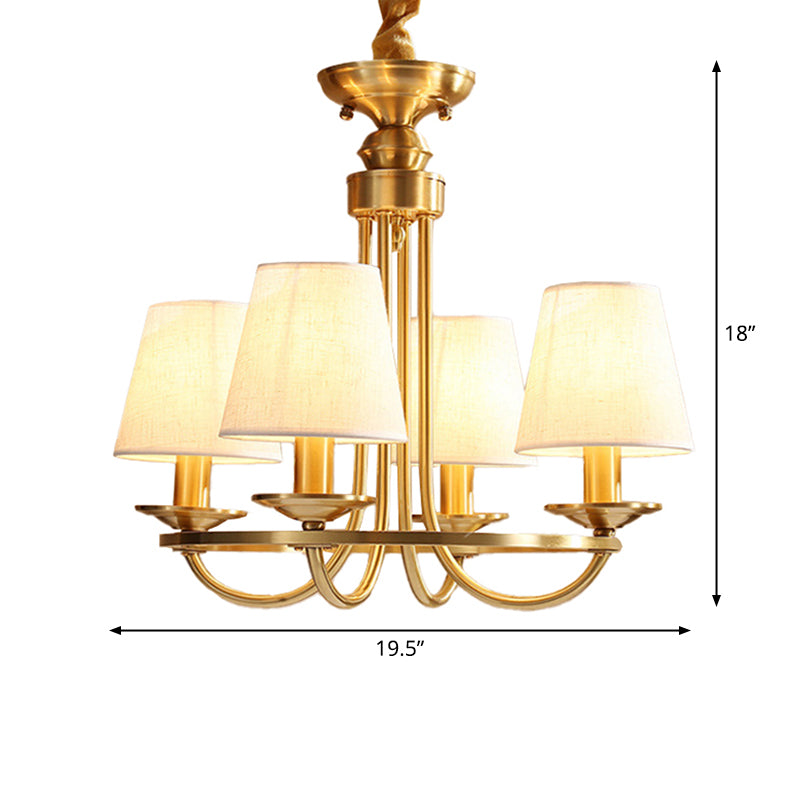 Colonial Metal Chandelier With Gold Swooping Arms And Cone Fabric Shades - 4/8/10 Heads Perfect For