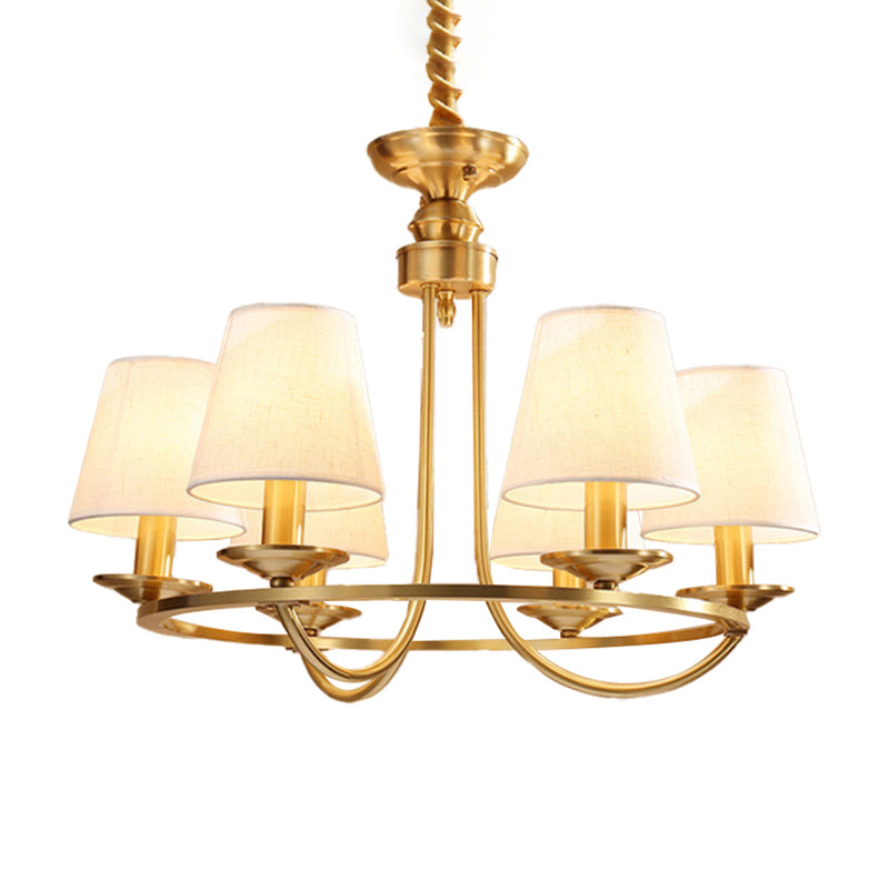 Colonial Metal Chandelier With Gold Swooping Arms And Cone Fabric Shades - 4/8/10 Heads Perfect For