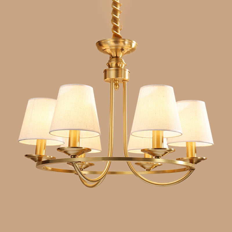 Colonial Metal Chandelier With Gold Swooping Arms And Cone Fabric Shades - 4/8/10 Heads Perfect For