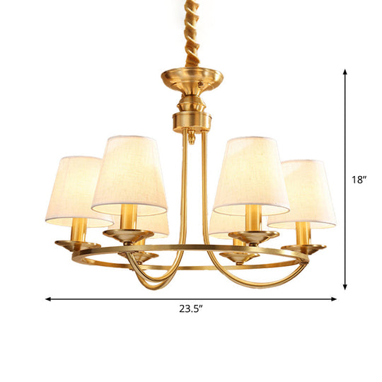 Colonial Metal Chandelier With Gold Swooping Arms And Cone Fabric Shades - 4/8/10 Heads Perfect For