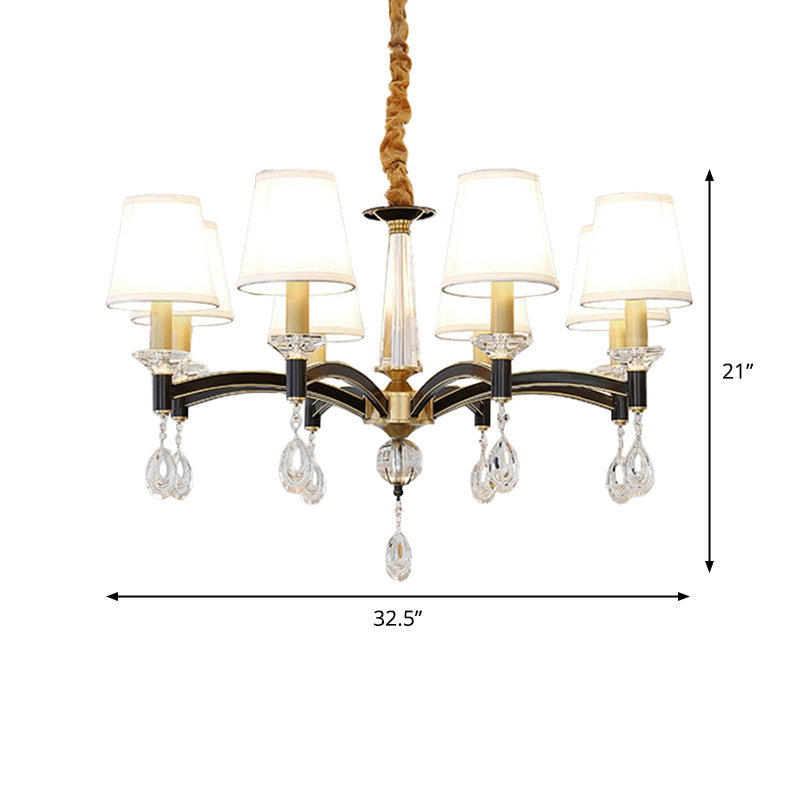 Modern Fabric Cone Chandelier Lamp - 6/8 Lights Crystal Accent Hanging Light Fixture