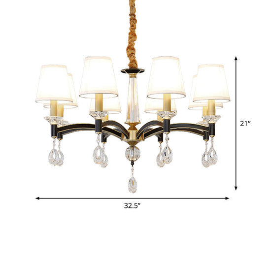 Modern Fabric Cone Chandelier Lamp - 6/8 Lights Crystal Accent Hanging Light Fixture