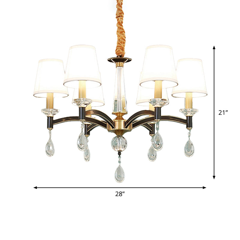 Modern Fabric Cone Chandelier Lamp - 6/8 Lights Crystal Accent Hanging Light Fixture