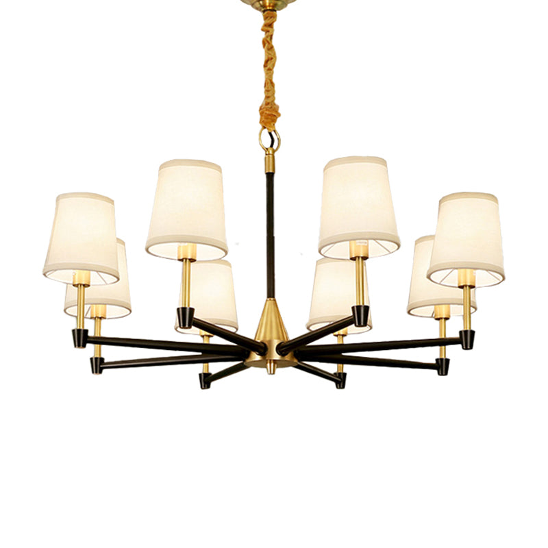 Modern Black And Gold Chandelier: Conic Bedroom Ceiling Light With Fabric/White Glass 6/8-Light 8 /