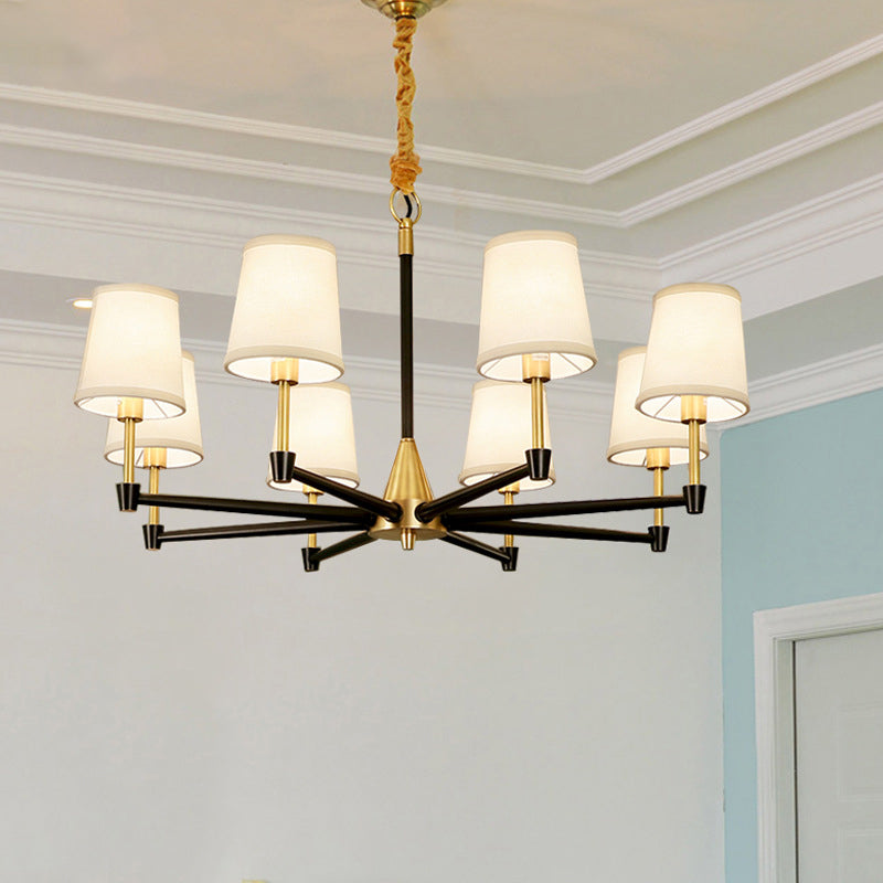 Modern Black And Gold Chandelier: Conic Bedroom Ceiling Light With Fabric/White Glass 6/8-Light