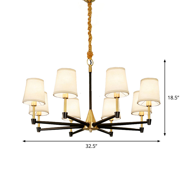 Modern Black And Gold Chandelier: Conic Bedroom Ceiling Light With Fabric/White Glass 6/8-Light