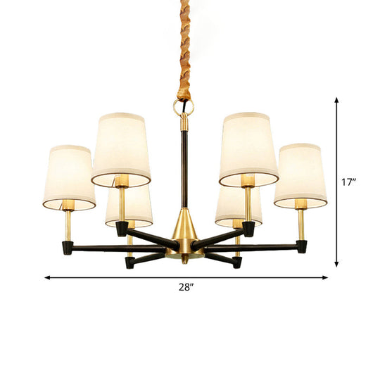 Modern Black And Gold Chandelier: Conic Bedroom Ceiling Light With Fabric/White Glass 6/8-Light