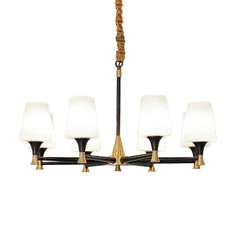 Modern Black And Gold Chandelier: Conic Bedroom Ceiling Light With Fabric/White Glass 6/8-Light