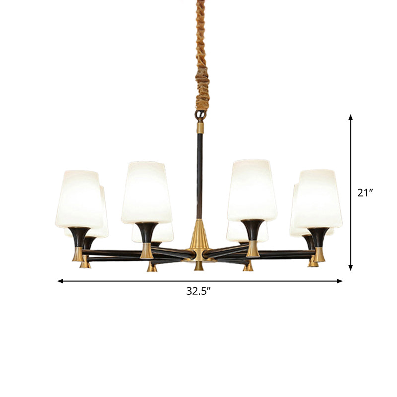 Modern Black And Gold Chandelier: Conic Bedroom Ceiling Light With Fabric/White Glass 6/8-Light