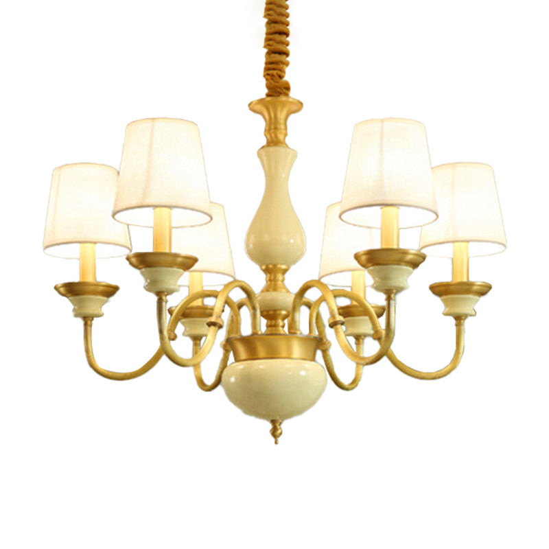 Countryside Ceramic Candelabra Chandelier Pendant Lamp With Fabric Cone Shade - 3/6/8-Bulb Bedroom