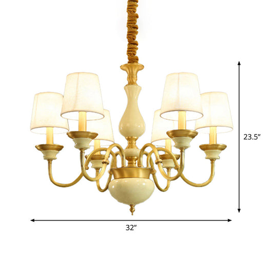 Countryside Ceramic Candelabra Chandelier Pendant Lamp With Fabric Cone Shade - 3/6/8-Bulb Bedroom