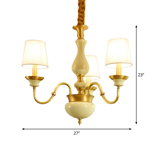 Countryside Ceramic Candelabra Chandelier Pendant Lamp With Fabric Cone Shade - 3/6/8-Bulb Bedroom