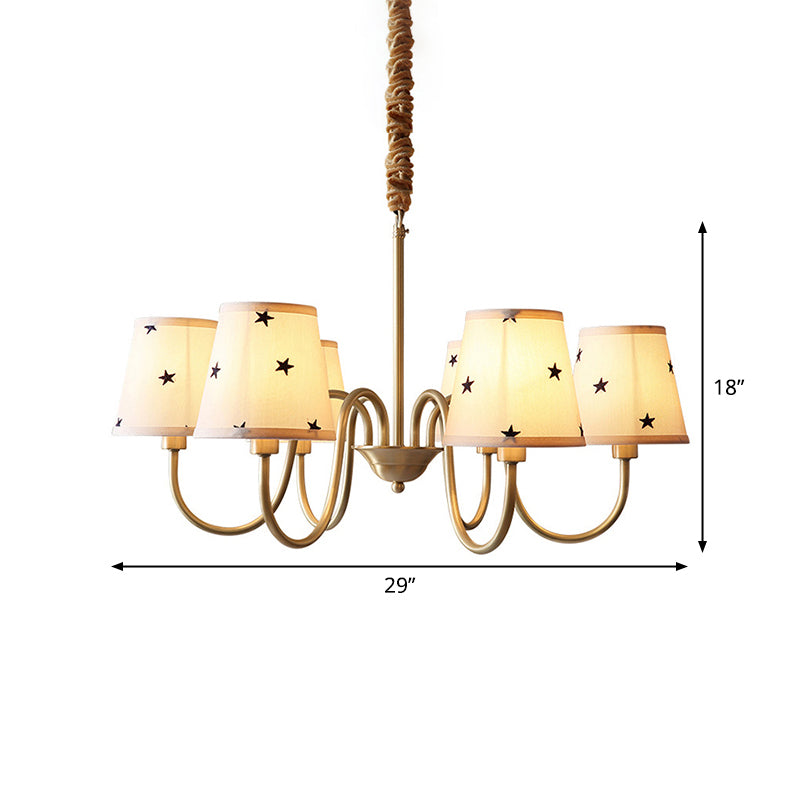 Rustic Star Patterned Chandelier In Gold - Conical Fabric Design 3/5/6 Lights Ideal For Bedroom