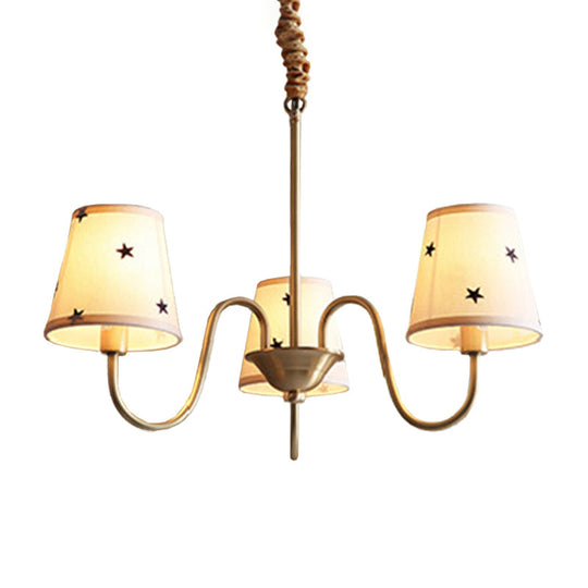 Rustic Star Patterned Chandelier In Gold - Conical Fabric Design 3/5/6 Lights Ideal For Bedroom