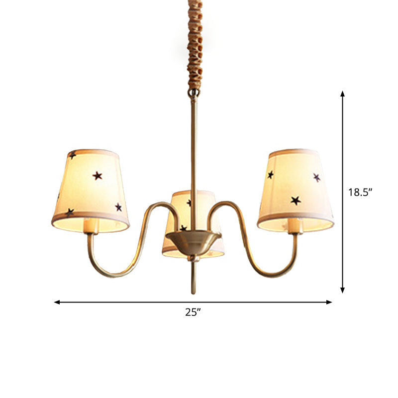 Rustic Star Patterned Chandelier In Gold - Conical Fabric Design 3/5/6 Lights Ideal For Bedroom