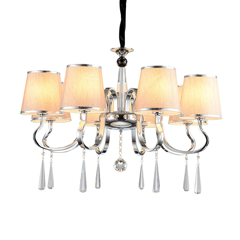 Contemporary White Tapered Chandelier Light - Pendant Lighting With Crystal Drop For Living Room