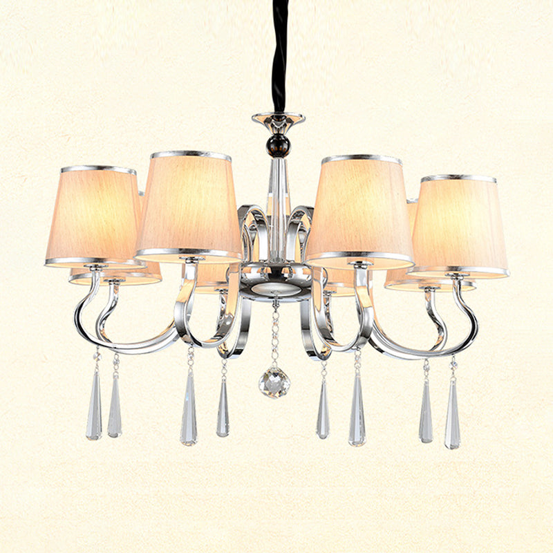 Contemporary White Tapered Chandelier Light - Pendant Lighting With Crystal Drop For Living Room