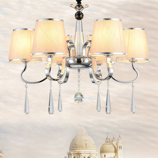 Contemporary White Tapered Chandelier Light - Pendant Lighting With Crystal Drop For Living Room