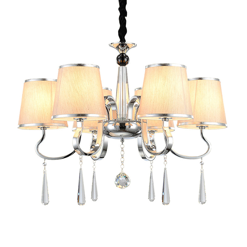 Contemporary White Tapered Chandelier Light - Pendant Lighting With Crystal Drop For Living Room