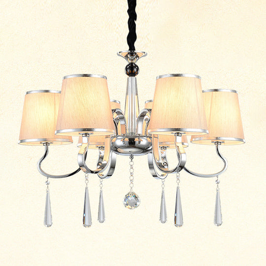 Contemporary White Tapered Chandelier Light - Pendant Lighting With Crystal Drop For Living Room