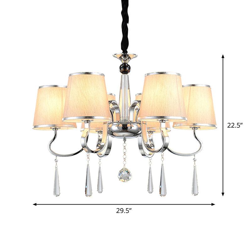 Contemporary White Tapered Chandelier Light - Pendant Lighting With Crystal Drop For Living Room