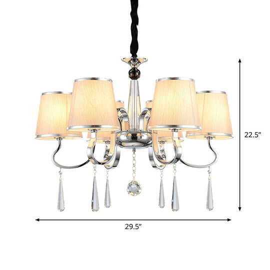 Contemporary White Tapered Chandelier Light - Pendant Lighting With Crystal Drop For Living Room