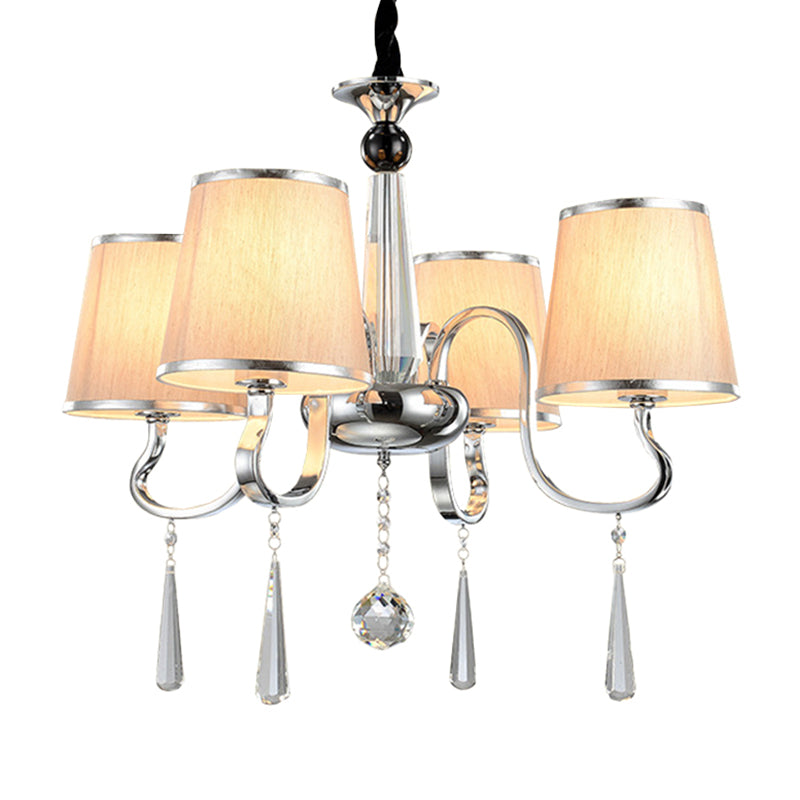 Contemporary White Tapered Chandelier Light - Pendant Lighting With Crystal Drop For Living Room