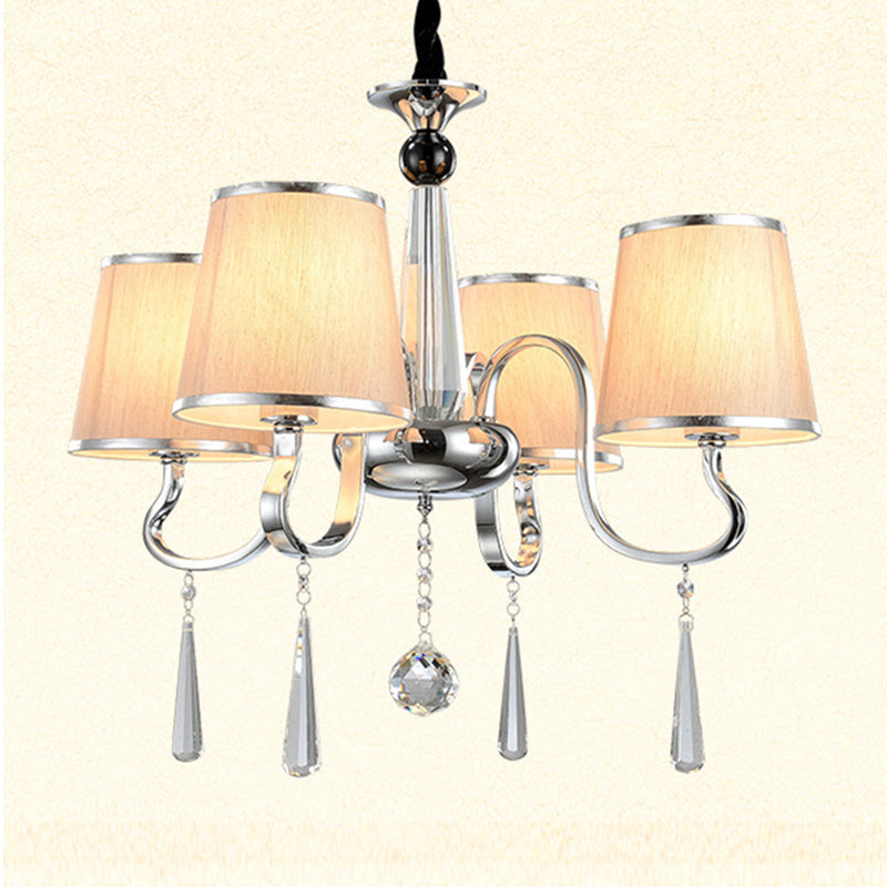 Contemporary White Tapered Chandelier Light - Pendant Lighting With Crystal Drop For Living Room