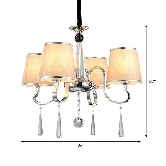 Contemporary White Tapered Chandelier Light - Pendant Lighting With Crystal Drop For Living Room