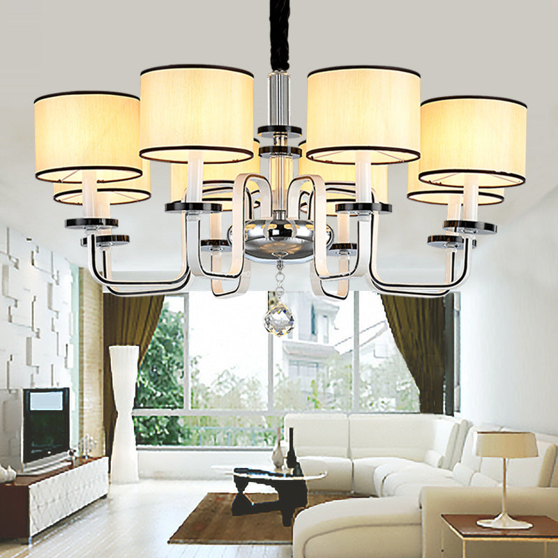 Modern White Fabric Shade Ceiling Chandelier With Multiple Heads For Living Room Suspension