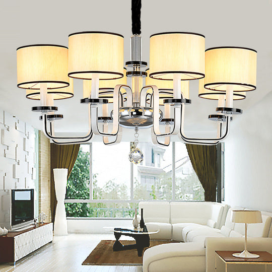 Modern White Fabric Shade Ceiling Chandelier With Multiple Heads For Living Room Suspension 8 /