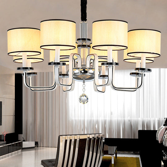 Modern White Fabric Shade Ceiling Chandelier With Multiple Heads For Living Room Suspension