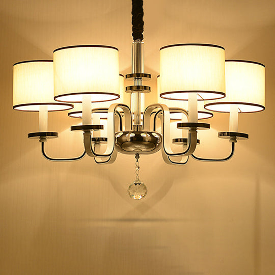 Modern White Fabric Shade Ceiling Chandelier With Multiple Heads For Living Room Suspension