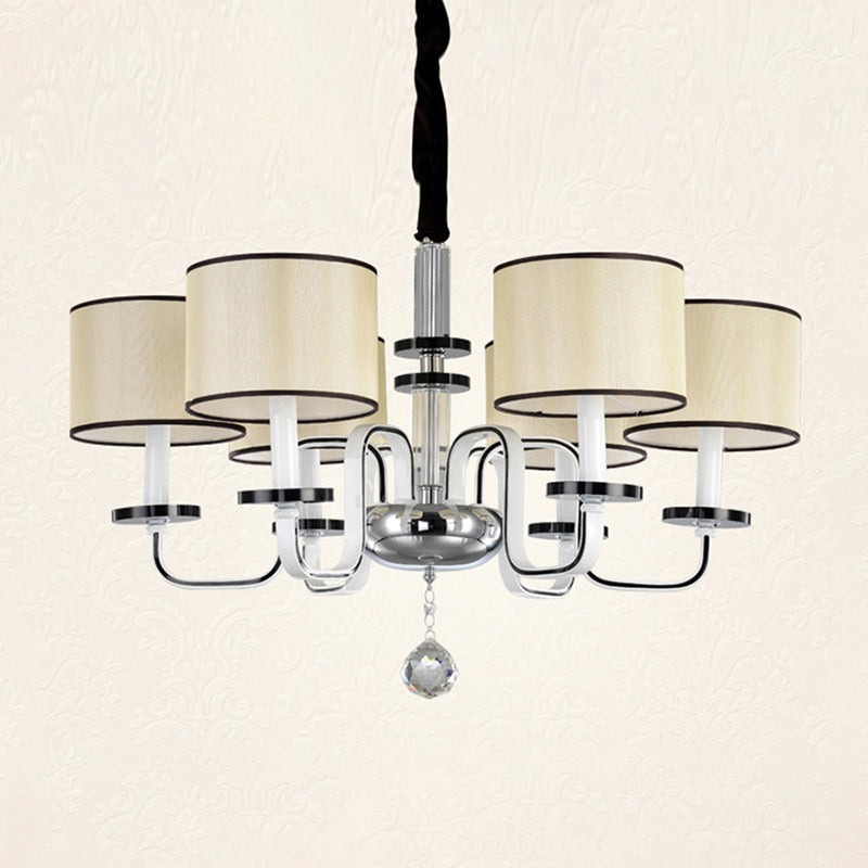 Modern White Fabric Shade Ceiling Chandelier With Multiple Heads For Living Room Suspension