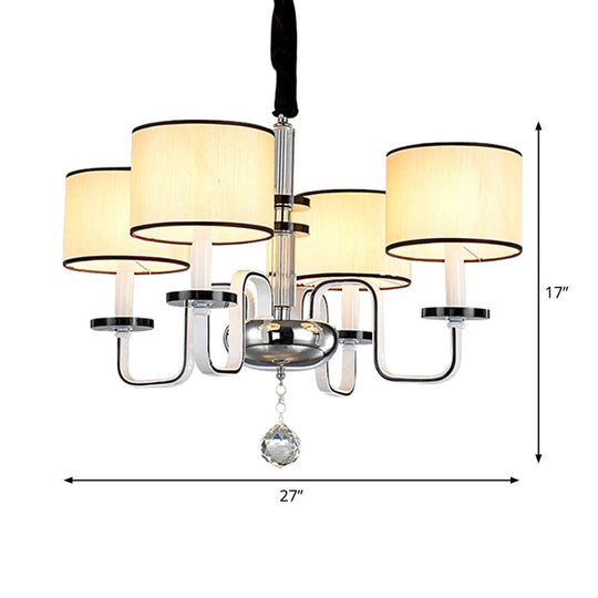 Modern White Fabric Shade Ceiling Chandelier With Multiple Heads For Living Room Suspension