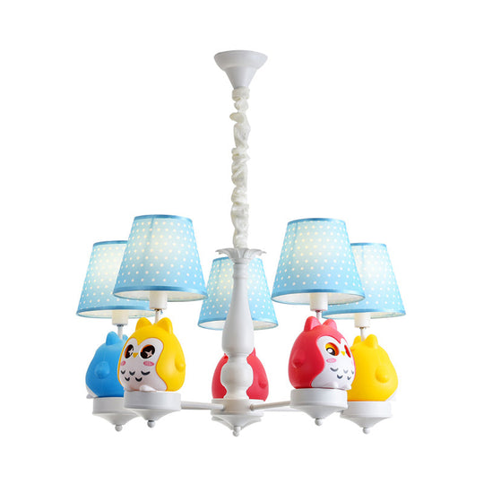 Resin Owl Pendant Chandelier - Animal Tapered Shade Hanging Ceiling Lamp For Kindergarten