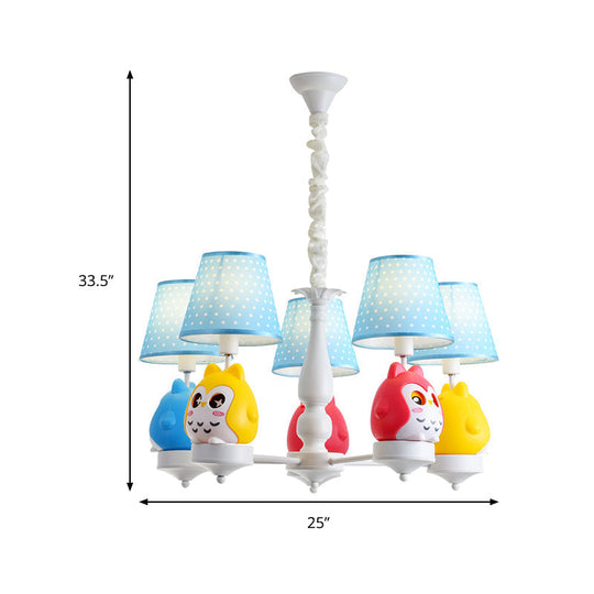 Resin Owl Pendant Chandelier - Animal Tapered Shade Hanging Ceiling Lamp For Kindergarten