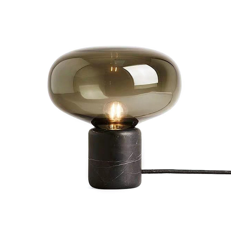 Postmodern Black Nightstand Lamp With Smoke Grey Glass Shade - Elegant Elliptical Table Light