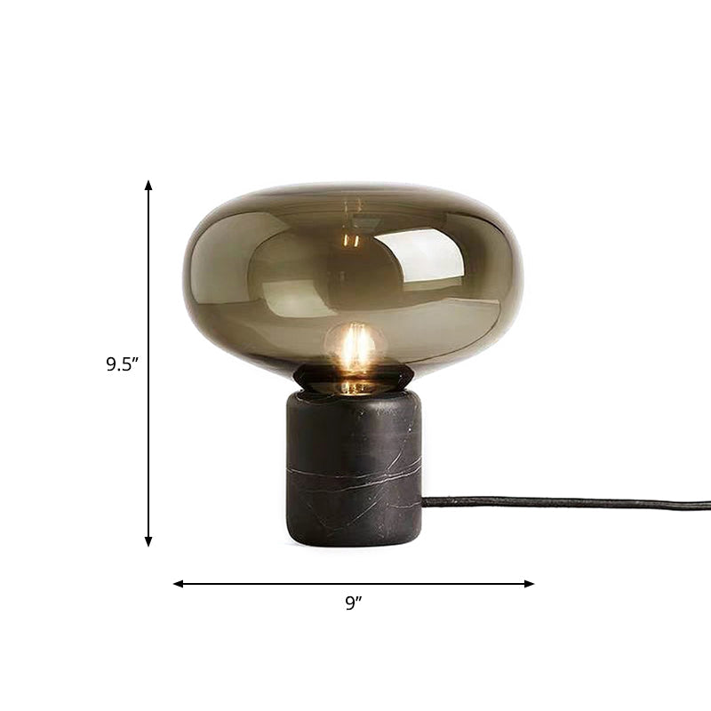 Postmodern Black Nightstand Lamp With Smoke Grey Glass Shade - Elegant Elliptical Table Light