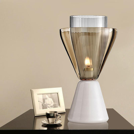 Lara - Amber and Smoke Glass Hourglass Night Lamp: Post-Modern Table Light