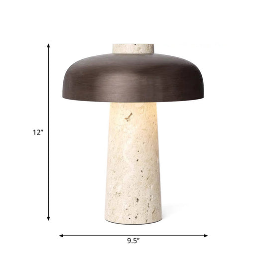 Mushroom Shaped Nightstand Lamp Minimalist Stone Design 1 Head Black & Beige