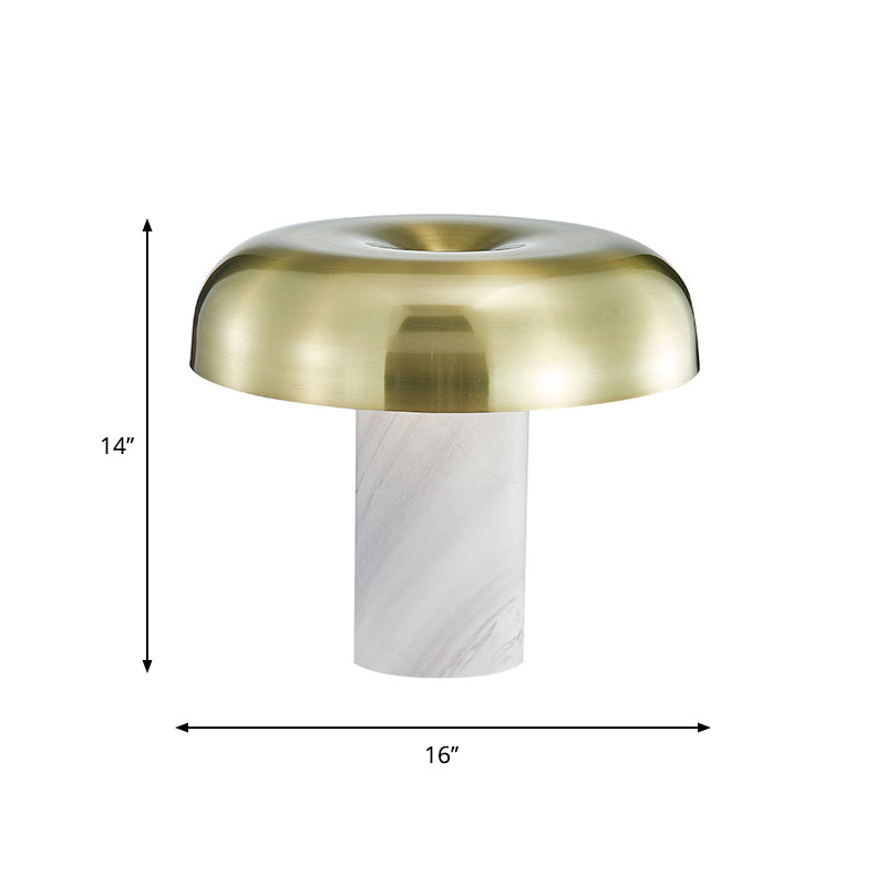 Mushroom Marble Table Stand Light: Minimalist 1-Light Night Lamp In White & Bronze Finish