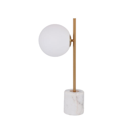 Colette - White Glass Ball Night Lamp with Brass Pole and Marble Base