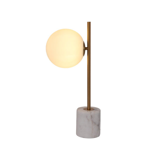 Simple White Glass Ball Night Lamp With Brass Pole And Marble Base