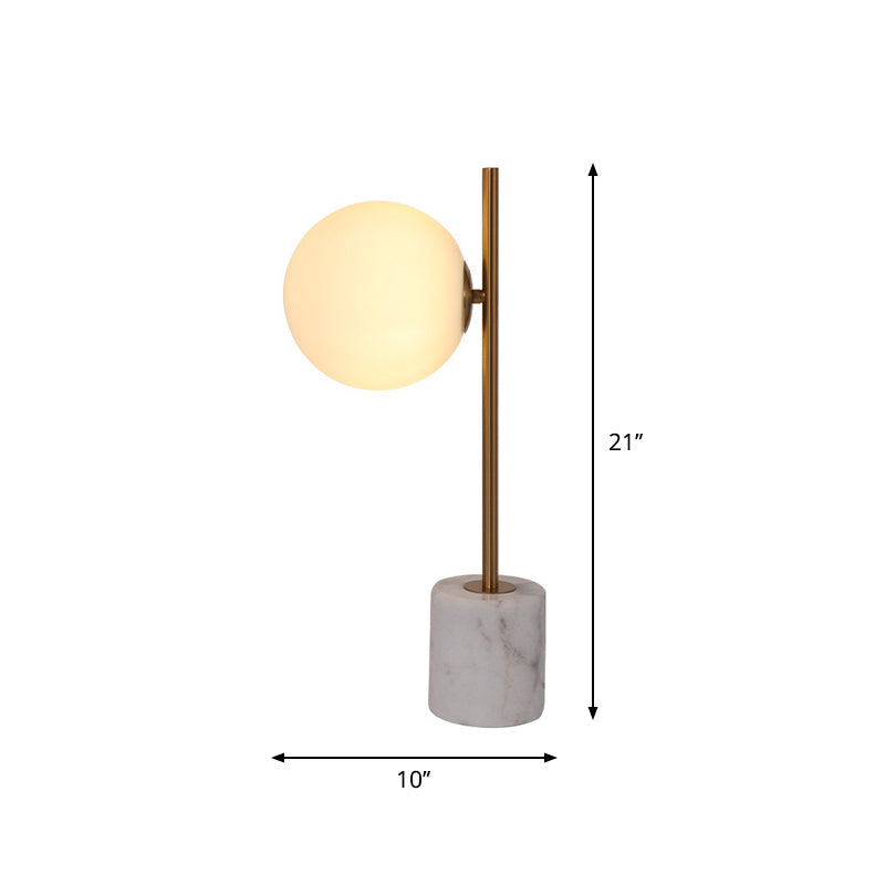 Colette - White Glass Ball Night Lamp with Brass Pole and Marble Base